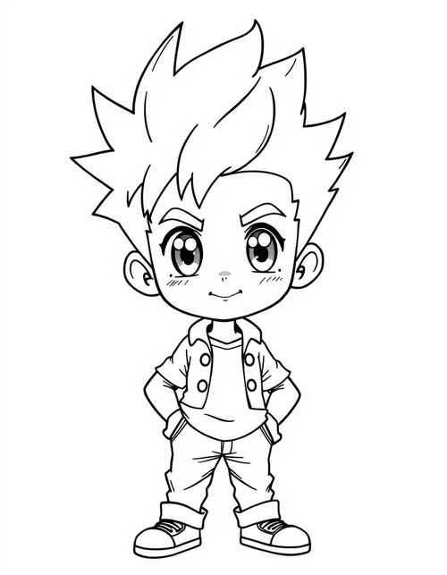 Anime Boy With A Spiky Hairstyle black and white line art