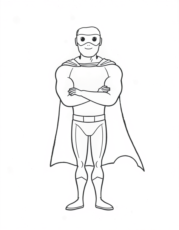 Easy Superhero With Folded Arms black and white line art
