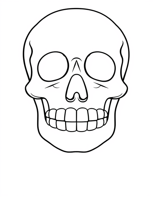 Human skull and lower jaw seen from the front, black and white line art diagram