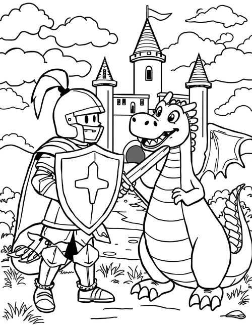 Knight and Dragon coloring page - free printable