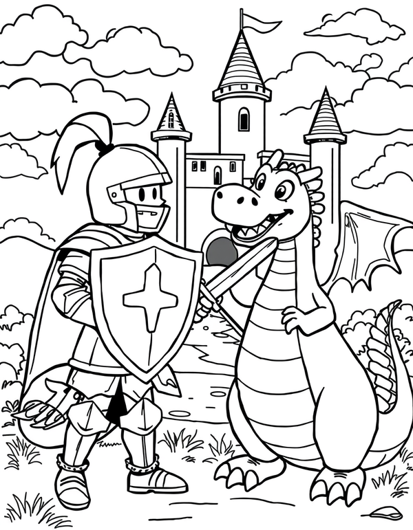 Knight and Dragon coloring page - free printable