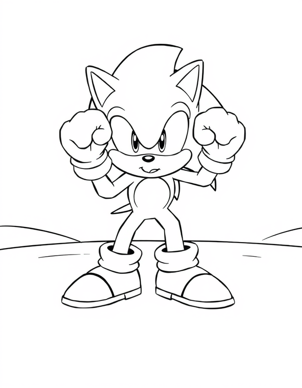 Cartoon hedgehog crouched in a sprint starting pose, black and white line art