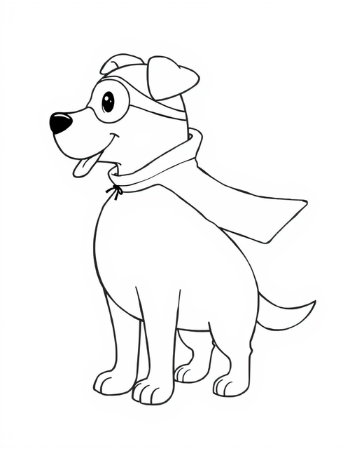 Superhero Dog Wearing a Cape black and white line art