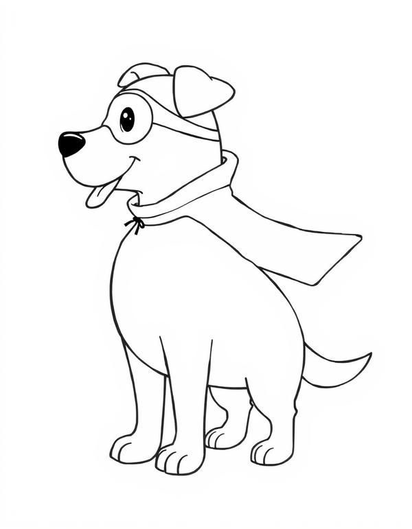 Superhero Dog Wearing a Cape black and white line art