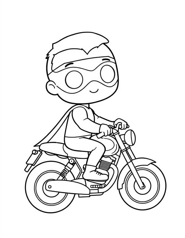 Superhero Riding a Motorcycle black and white line art