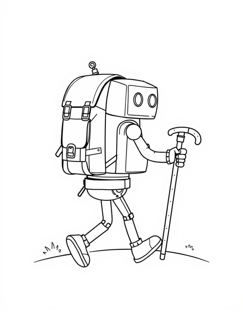 Tiny Robot Explorer With A Backpack - Free printable coloring page