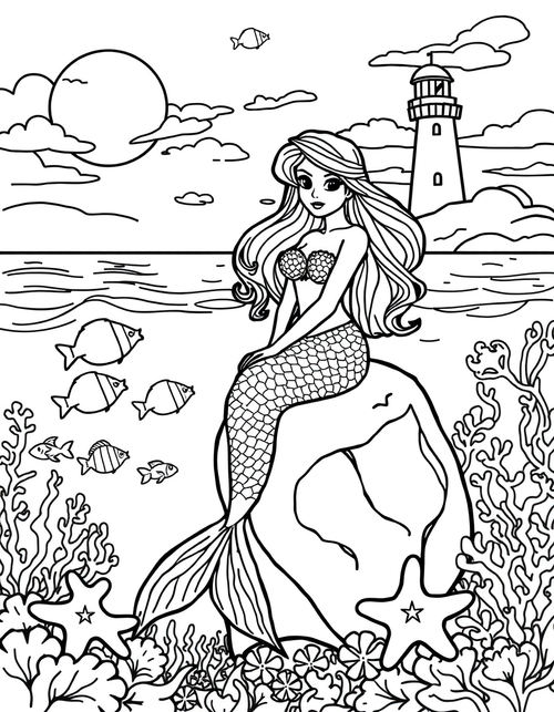Mermaid Ocean coloring page - free printable