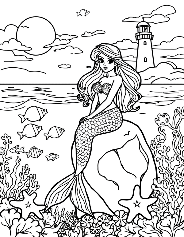 Mermaid Ocean coloring page - free printable
