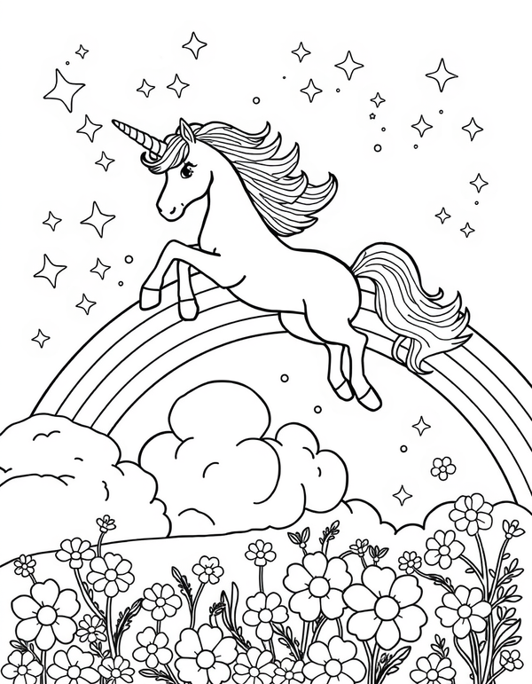 Unicorn Rainbow coloring page - free printable