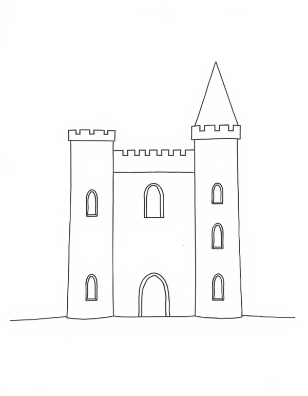 Haunted Castle on a Cliff black and white line art