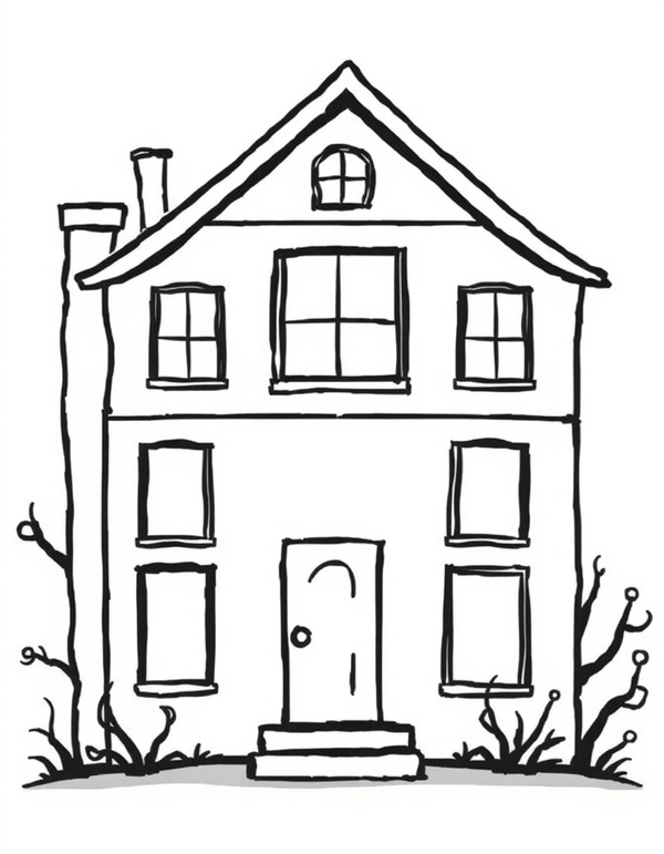 Haunted House on a Hill black and white line art