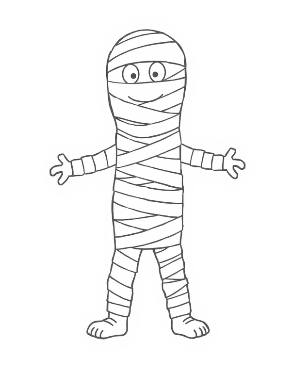 Mummy Walking with Arms Out black and white line art