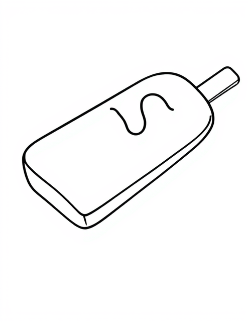 Black and white coloring page of a chocolate dipped ice cream bar on a stick