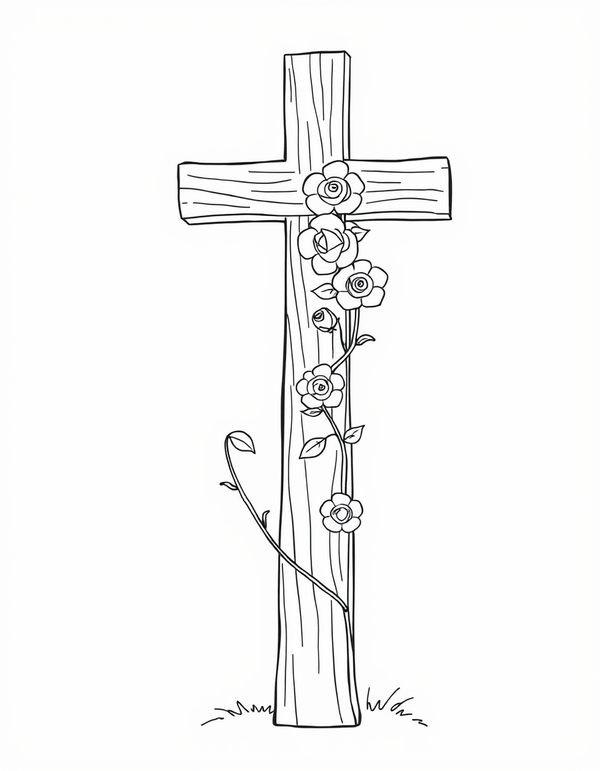 Cross With Flowers Coloring Page coloring page