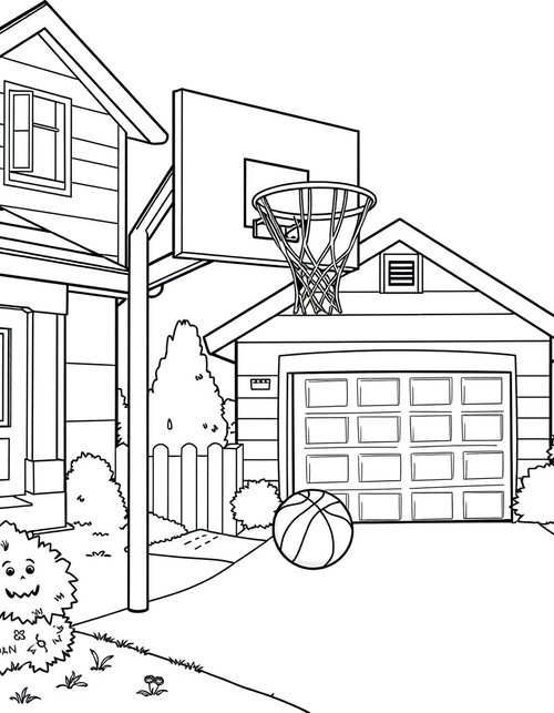 Driveway Basketball Hoop black and white line art