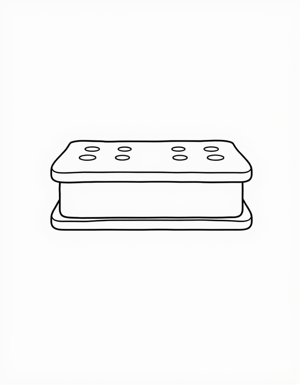 Black and white coloring page of an ice cream sandwich