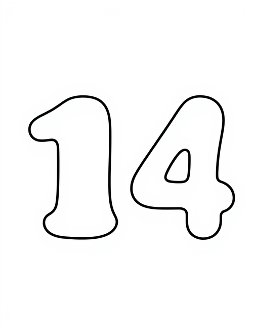 Number 14 black and white line art