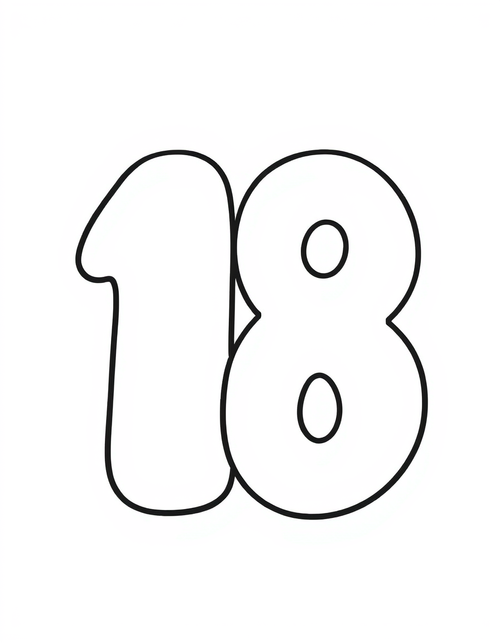 Number 18 black and white line art
