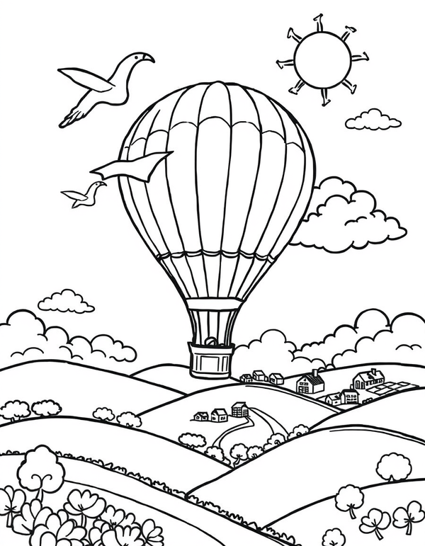 Hot Air Balloon coloring page - free printable