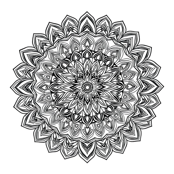 Black and white coloring page of easy mandala with wave pattern border