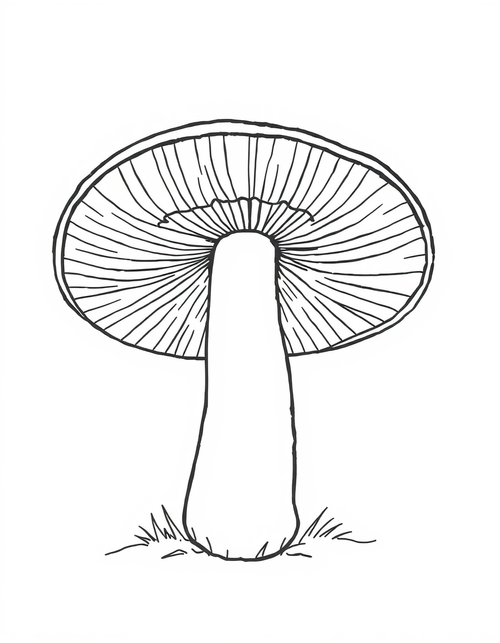 Mushroom Cap Seen From Underneath black and white line art