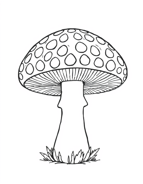 Mushroom With A Patterned Cap black and white line art