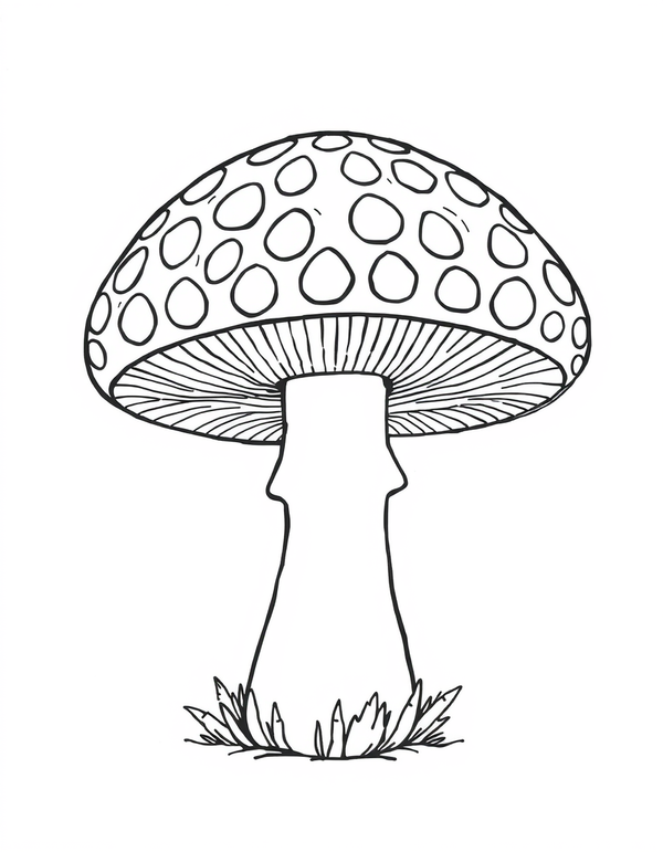 Mushroom With A Patterned Cap black and white line art