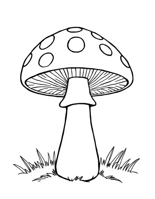 Simple Spotted Toadstool black and white line art