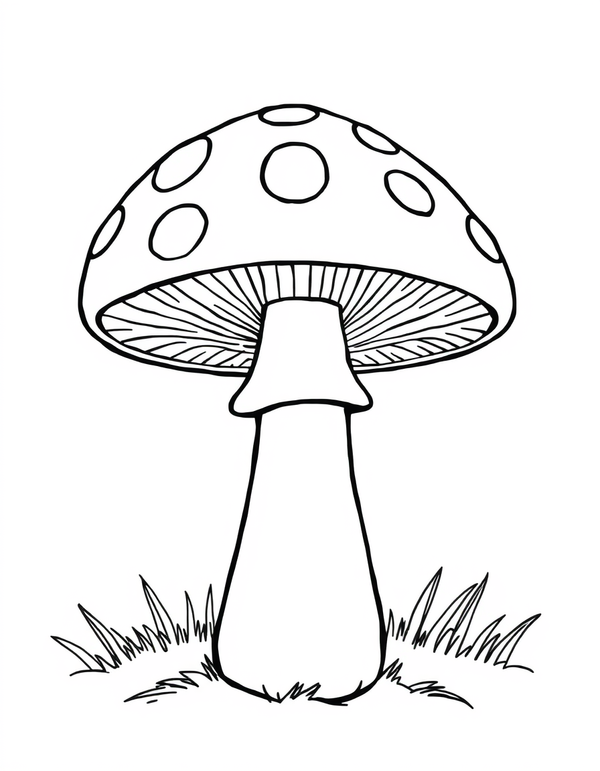Simple Spotted Toadstool black and white line art