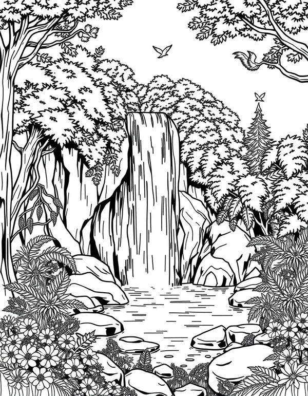 Waterfall Scene coloring page - free printable