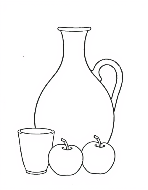 Apple Cider Jug And Cups black and white line art