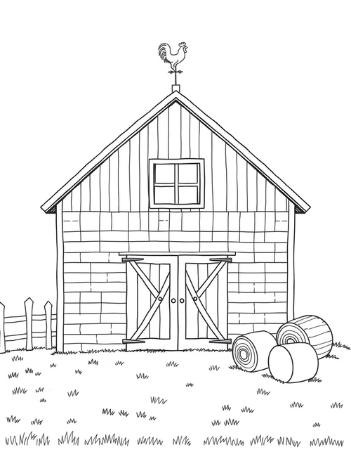 Barn With A Weathervane black and white line art