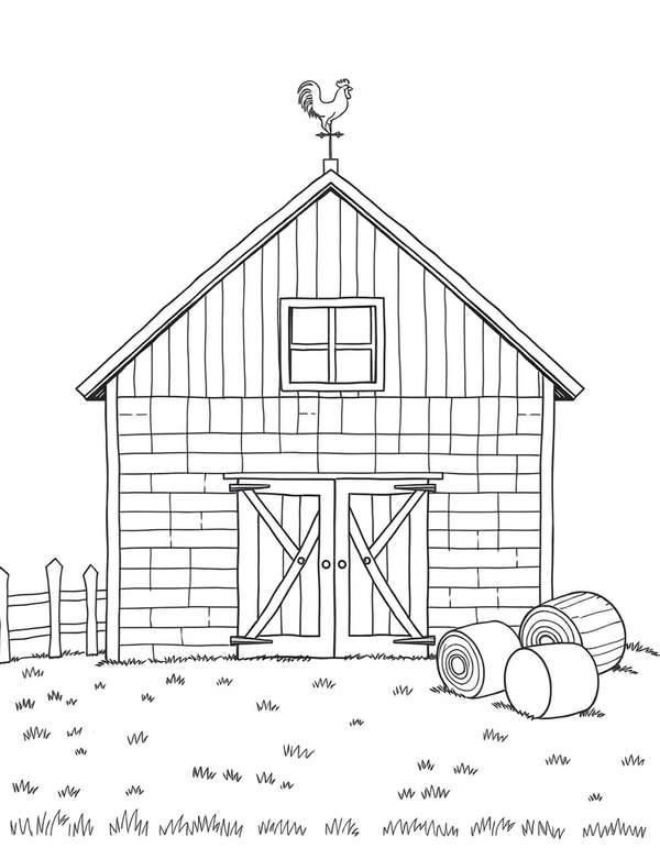 Barn With A Weathervane black and white line art