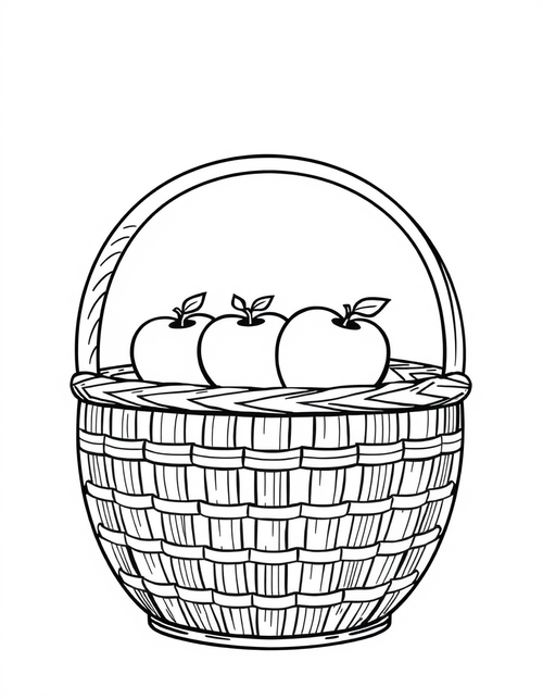 Basket Of Apples black and white line art