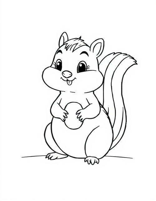 Chipmunk With Full Cheeks black and white line art