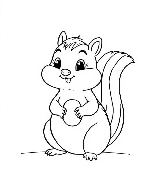 Chipmunk With Full Cheeks black and white line art