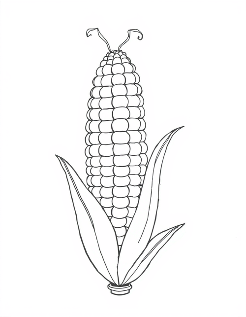 Corn Cob With The Husk Peeled Back black and white line art