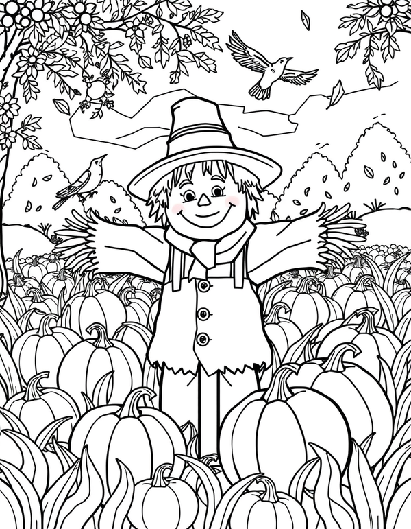 Fall Scarecrow coloring page - free printable