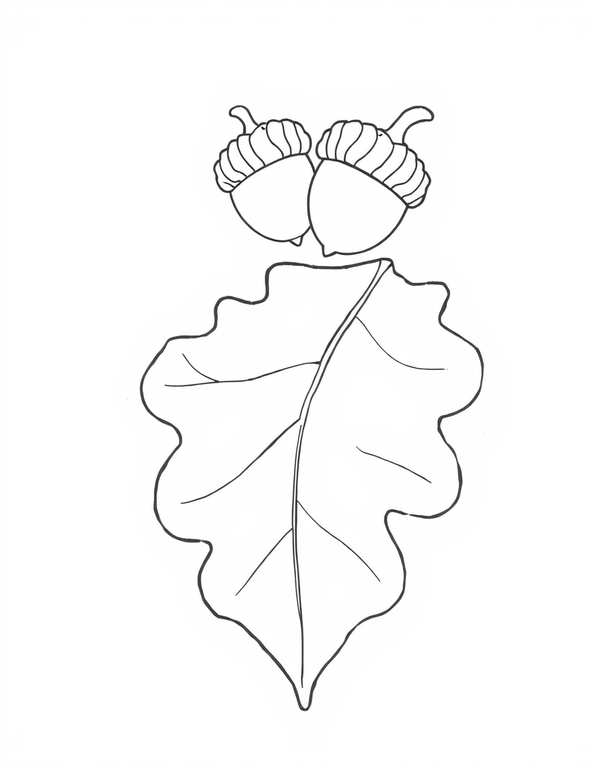 Oak Leaf And Acorn Pair black and white line art