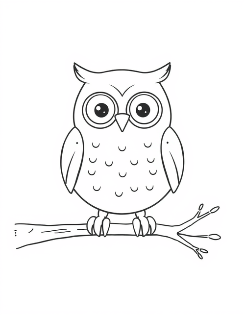 Owl On A Bare Branch black and white line art
