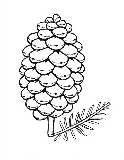 Pinecone And Pine Sprig black and white line art