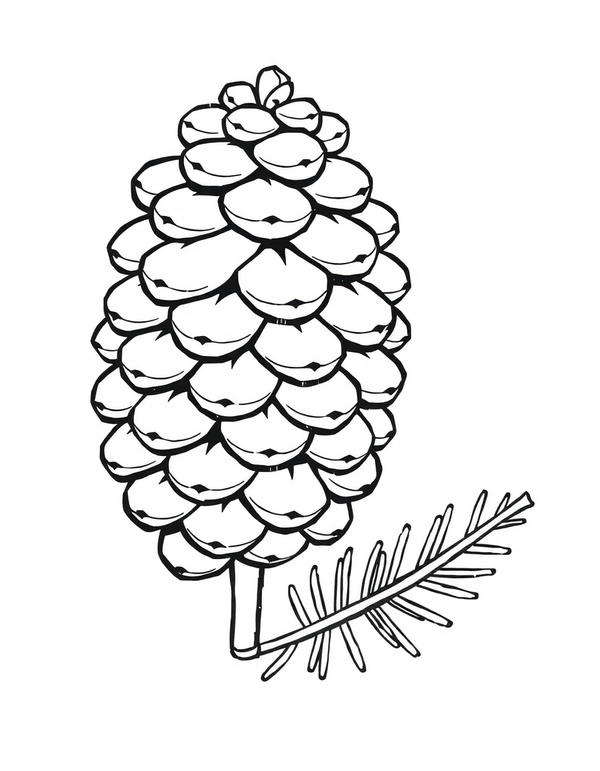 Pinecone And Pine Sprig black and white line art