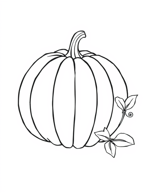 Pumpkin With A Curling Vine black and white line art
