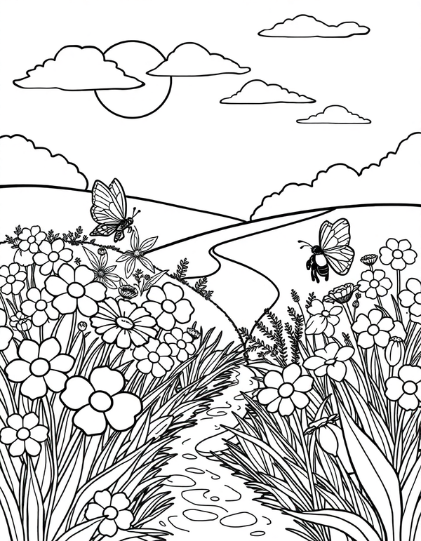 Spring Flowers coloring page - free printable