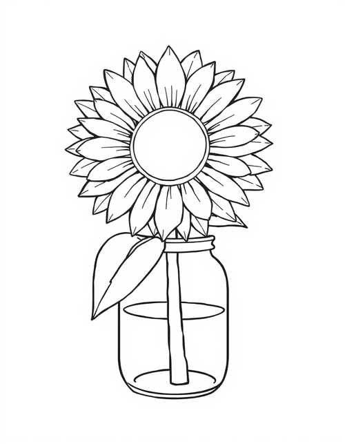 Sunflower In A Jar black and white line art