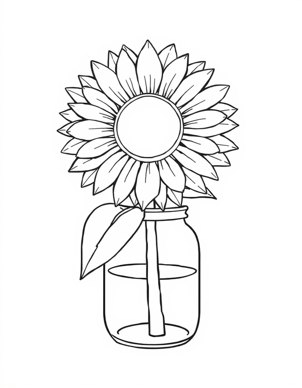 Sunflower In A Jar black and white line art