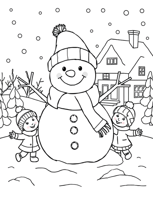 Winter Snowman coloring page - free printable