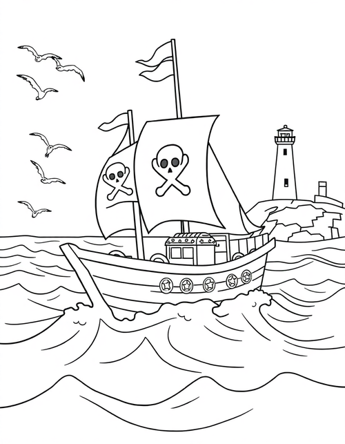 Pirate Ship coloring page - free printable