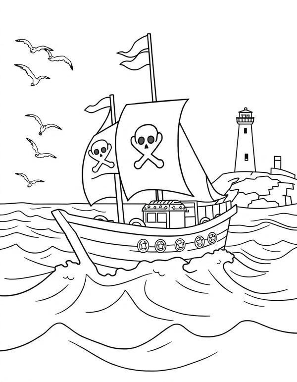 Pirate Ship coloring page - free printable